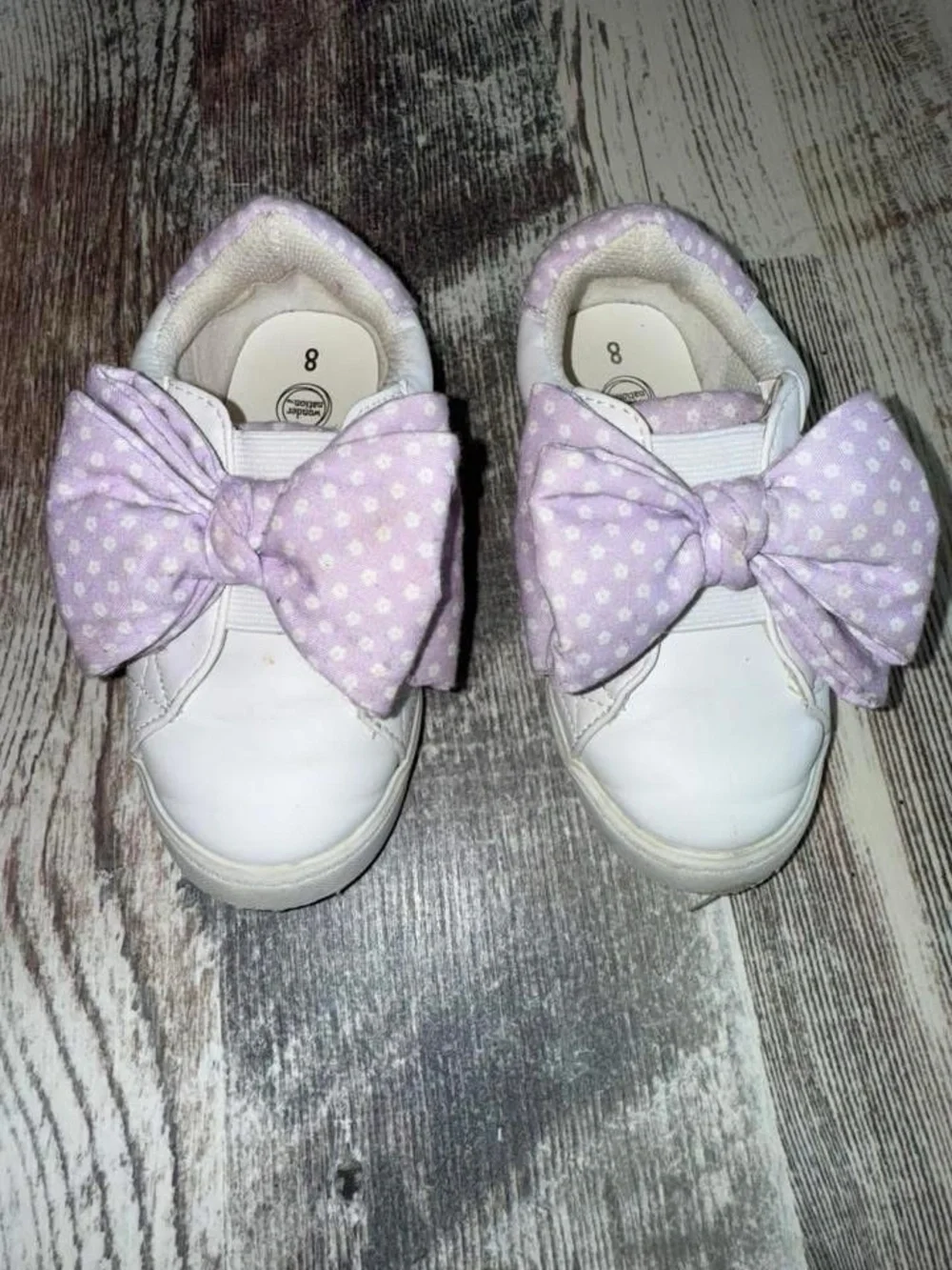 Wonder Nation White Sneakers with Lavender Polka Dot Bow